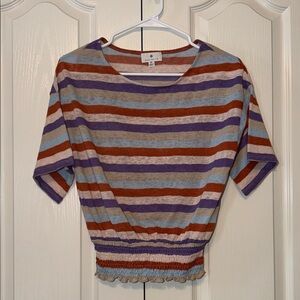 Socialite Striped Multicolor Short Sleeve Top Size XS Elastic Waist